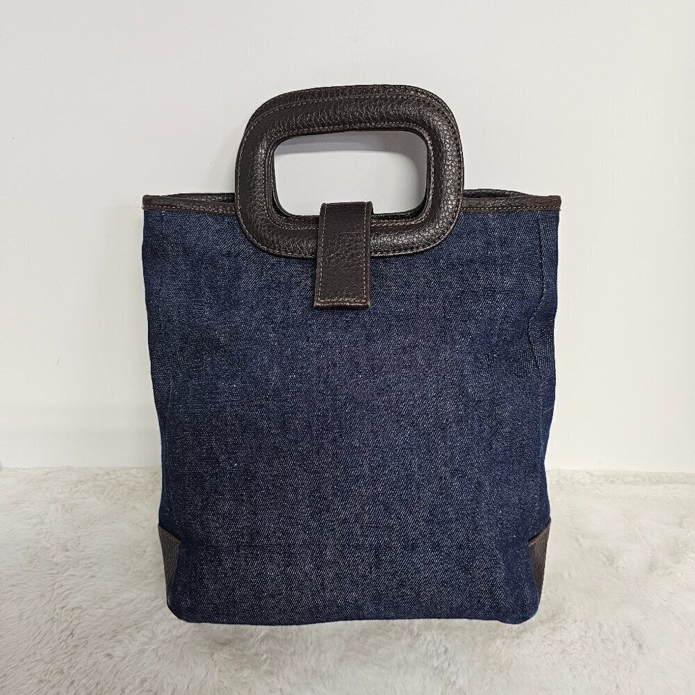 Lancome Blue and Brown Mini Bag with Structured Design